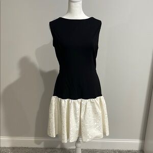 ERIN by Erin Fetherston Black and Ivory Fit and Flare Midi Dress